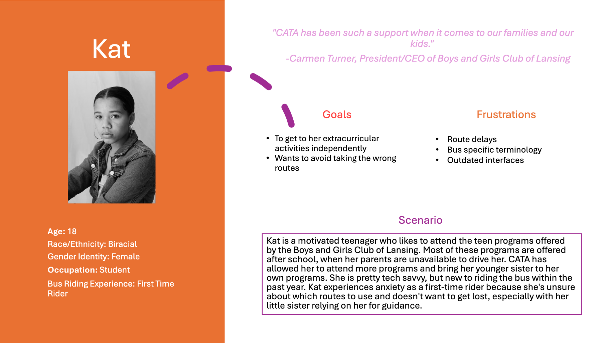 User persona image #2 with frustrations and goals