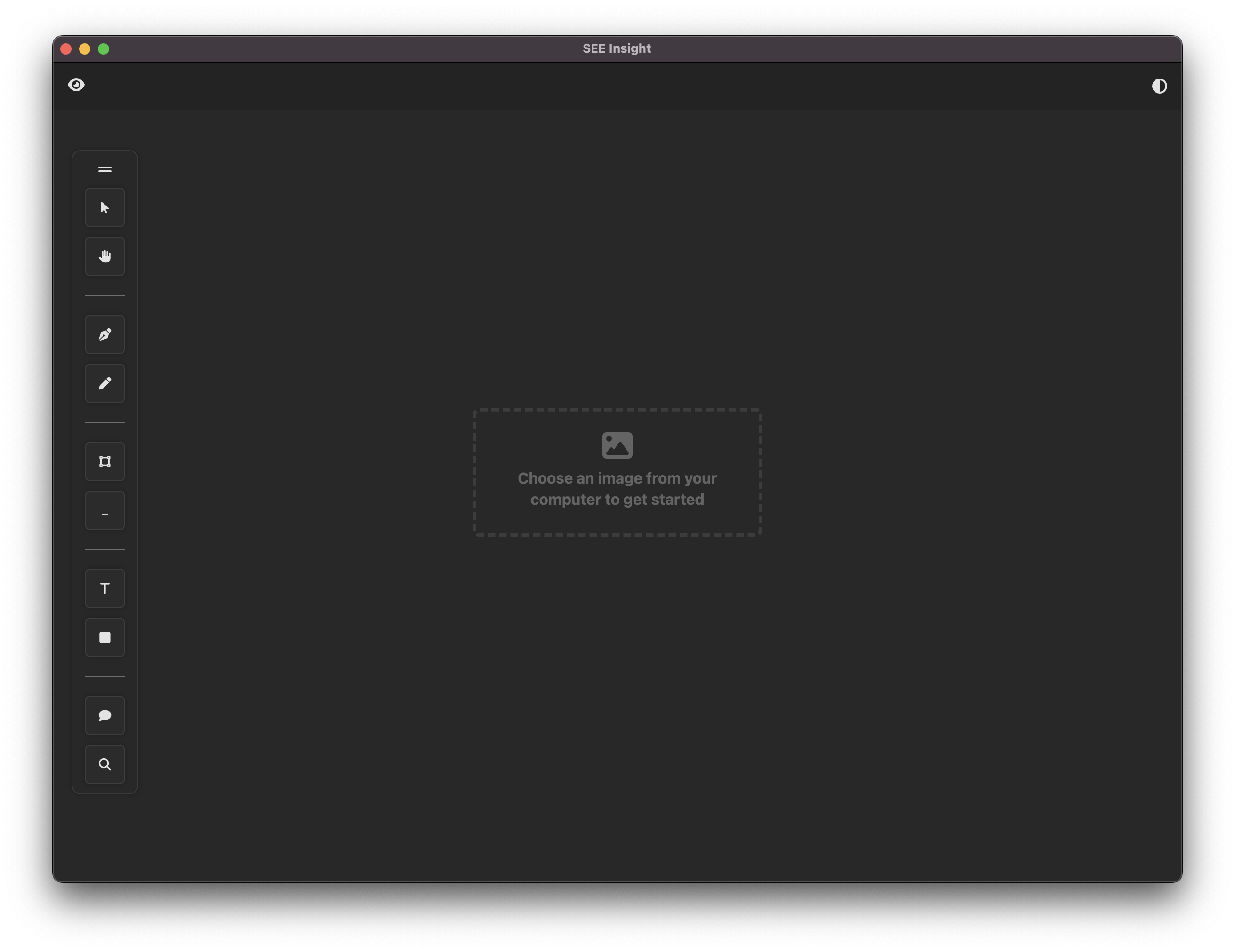 screenshot of the SEE-Insights AI app user interface showing the dark mode design