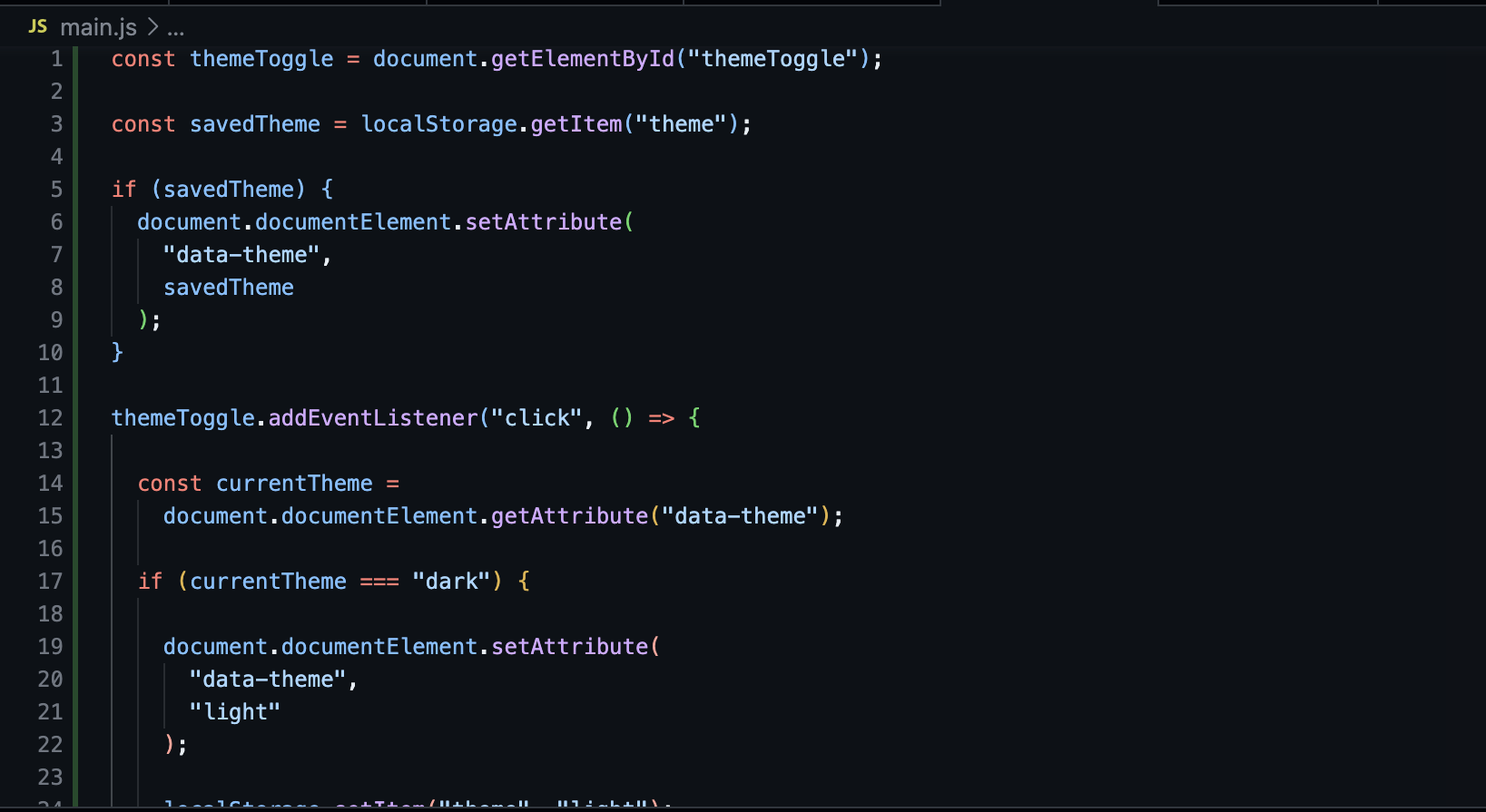 Example of dark and light mode JavaScript